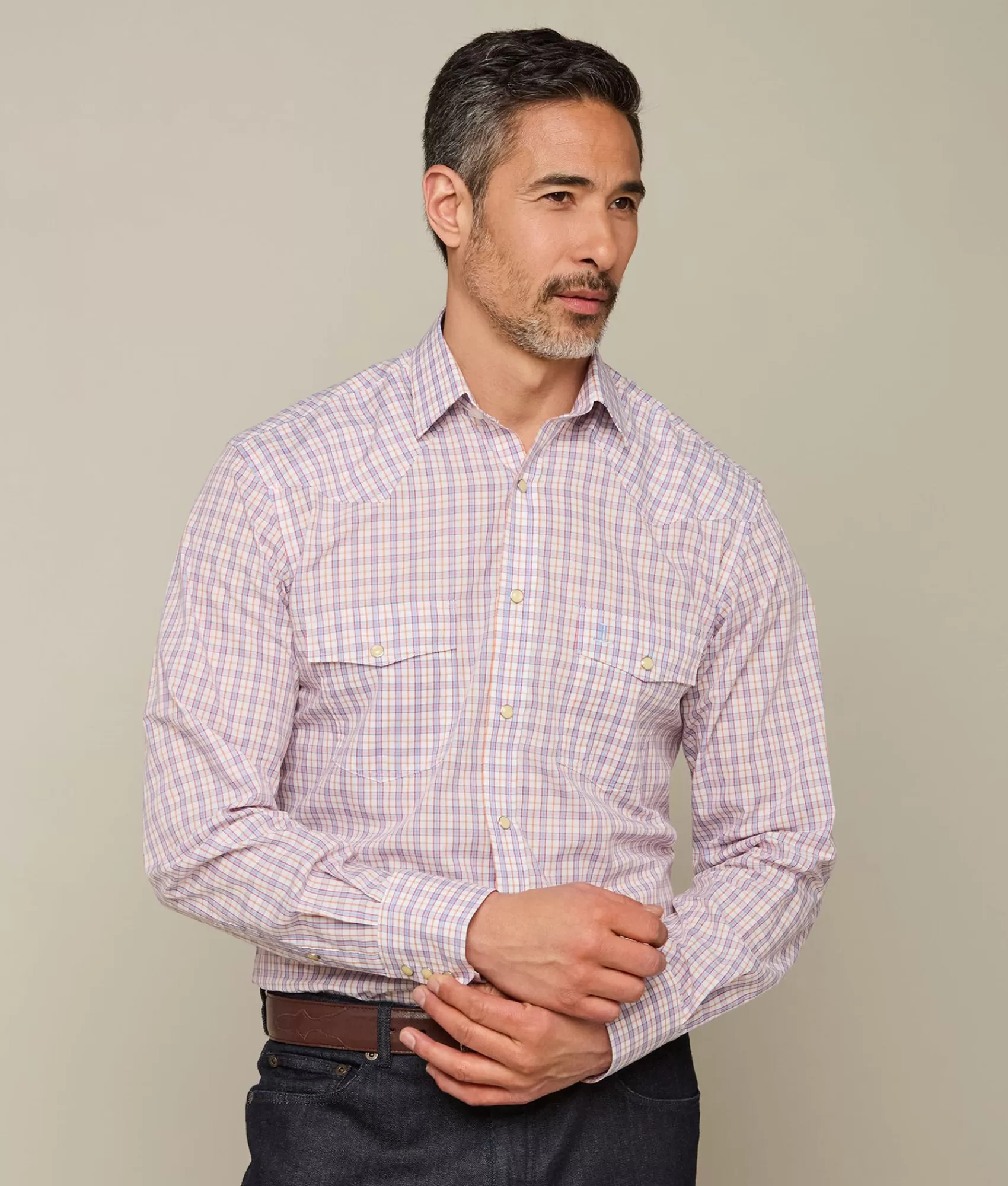 Lucchese Tops | El Paso Plaids LavenderAndPaprikaBorderedBoxCheck