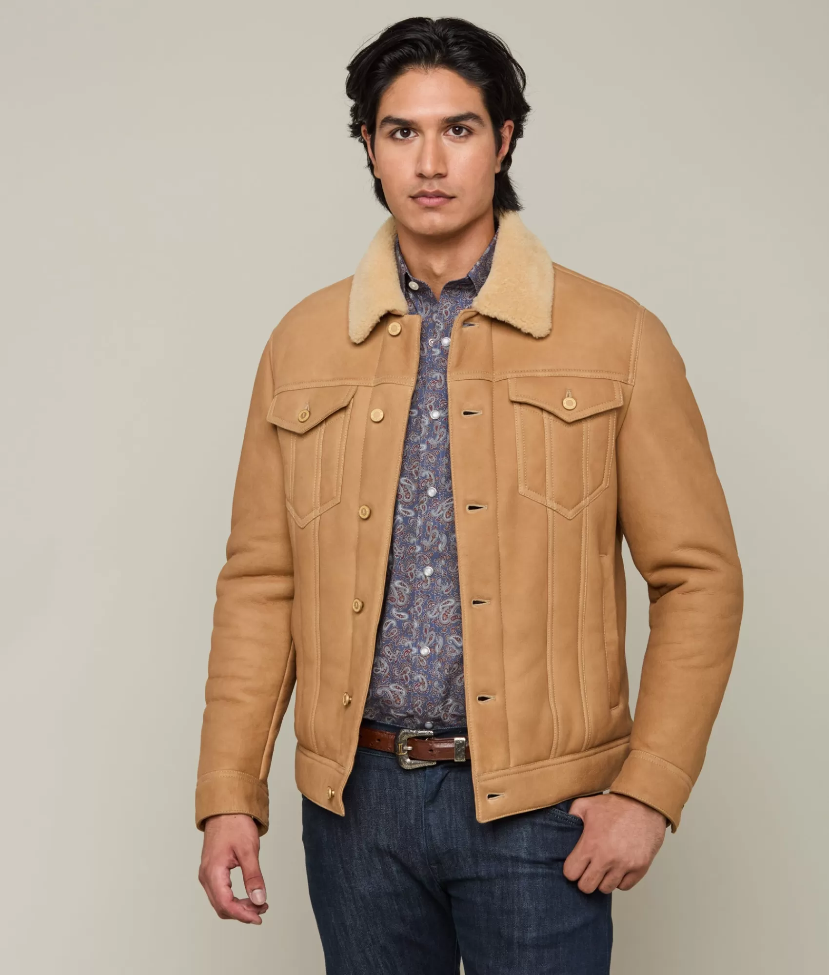 Lucchese Outerwear | Kyle Shearling Trucker Jacket Natural