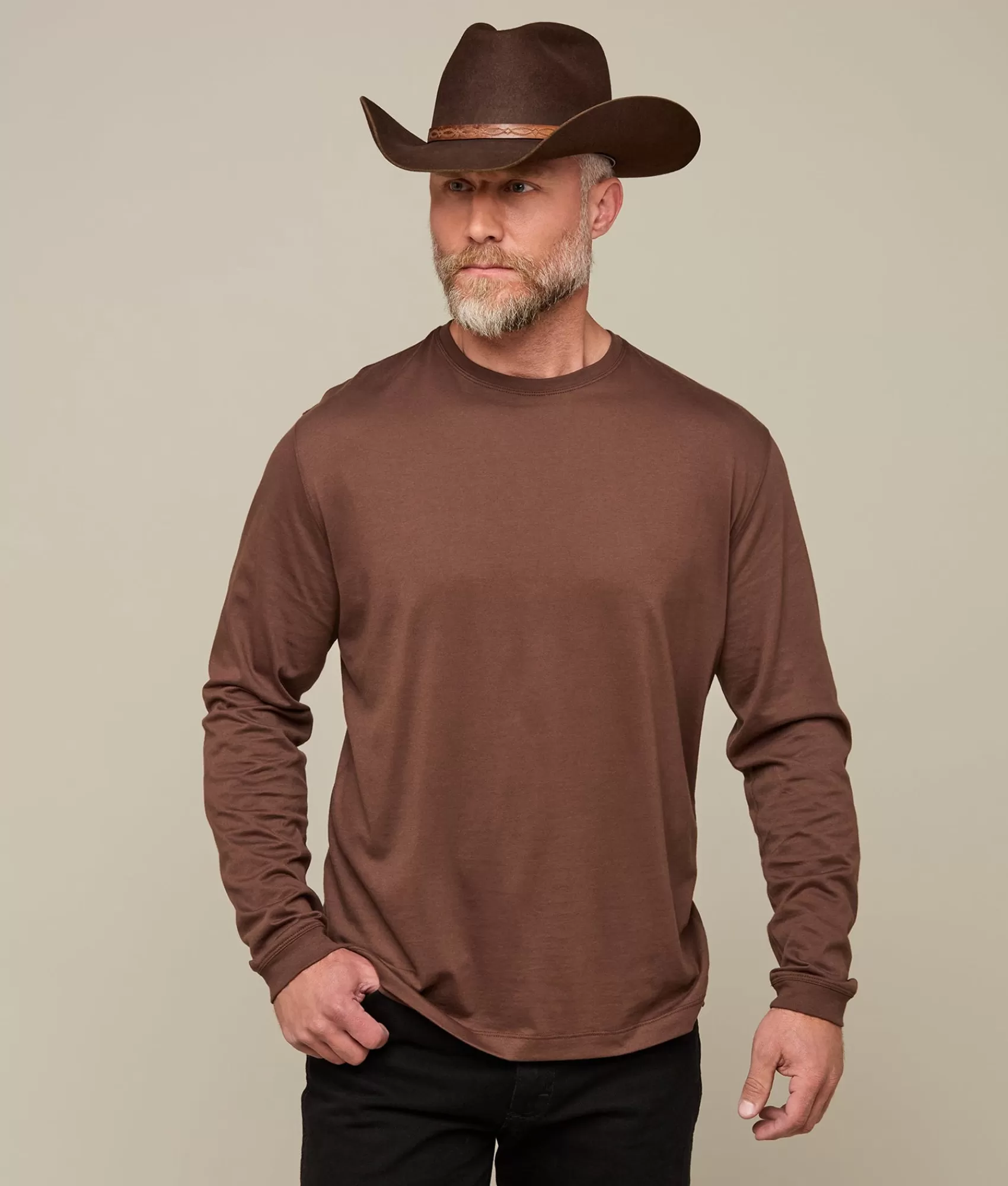 Lucchese Tops | Long Sleeve Pima Cotton Tee DarkBrown