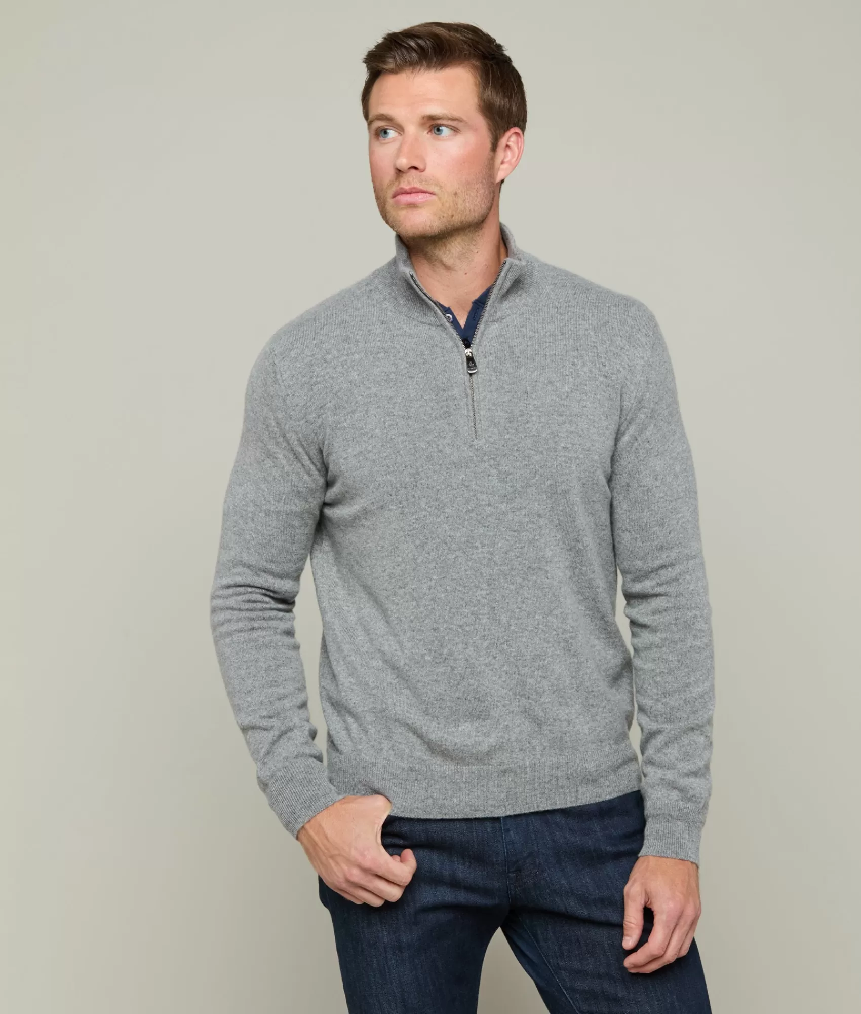 Lucchese Outerwear | Men's Cashmere Quarter Zip HeatherGrey