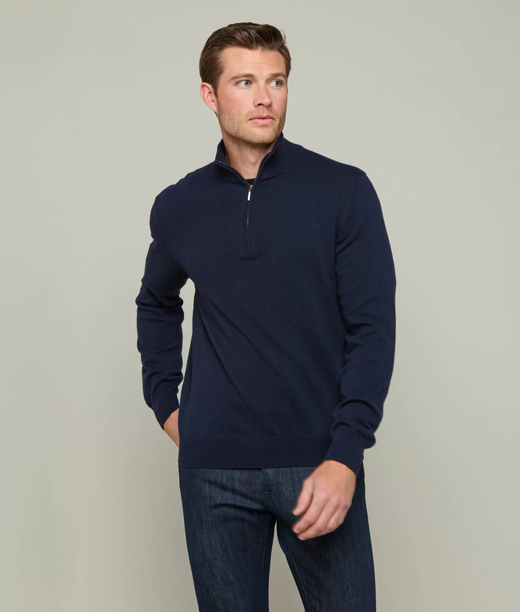 Lucchese Outerwear | Men's Cashmere Quarter Zip Navy