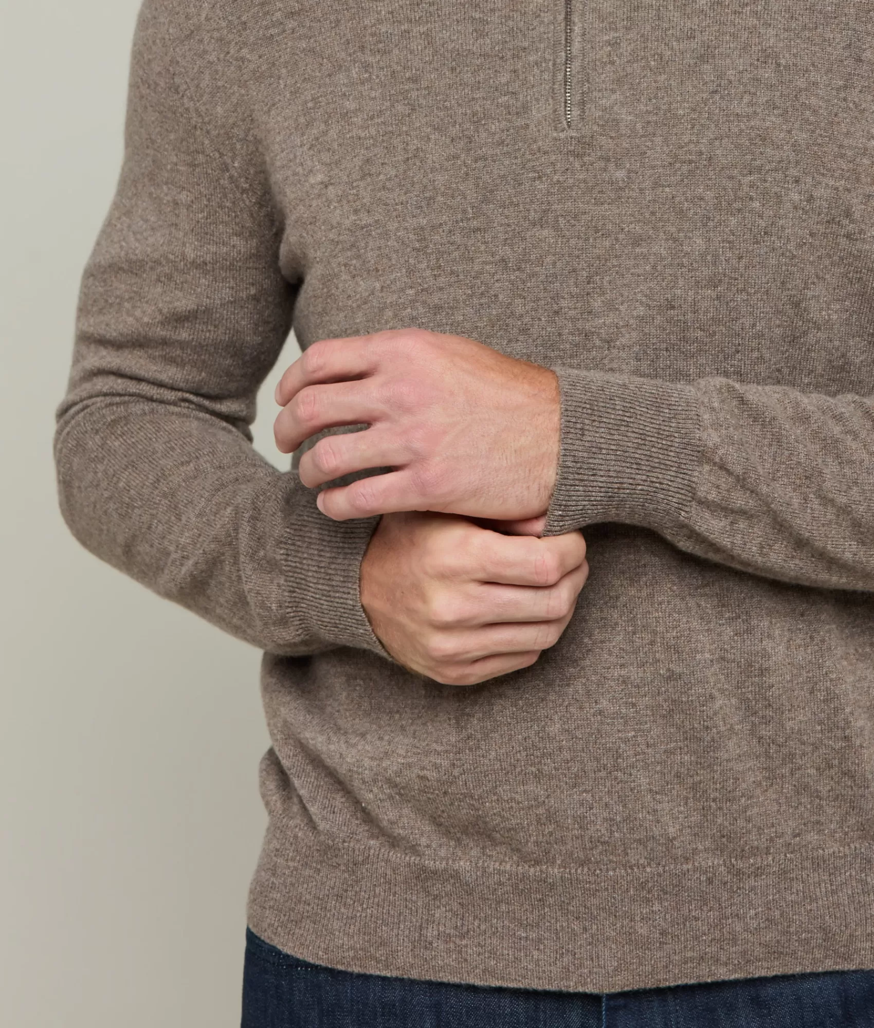Lucchese Outerwear | Men's Cashmere Quarter Zip HeatherBrown