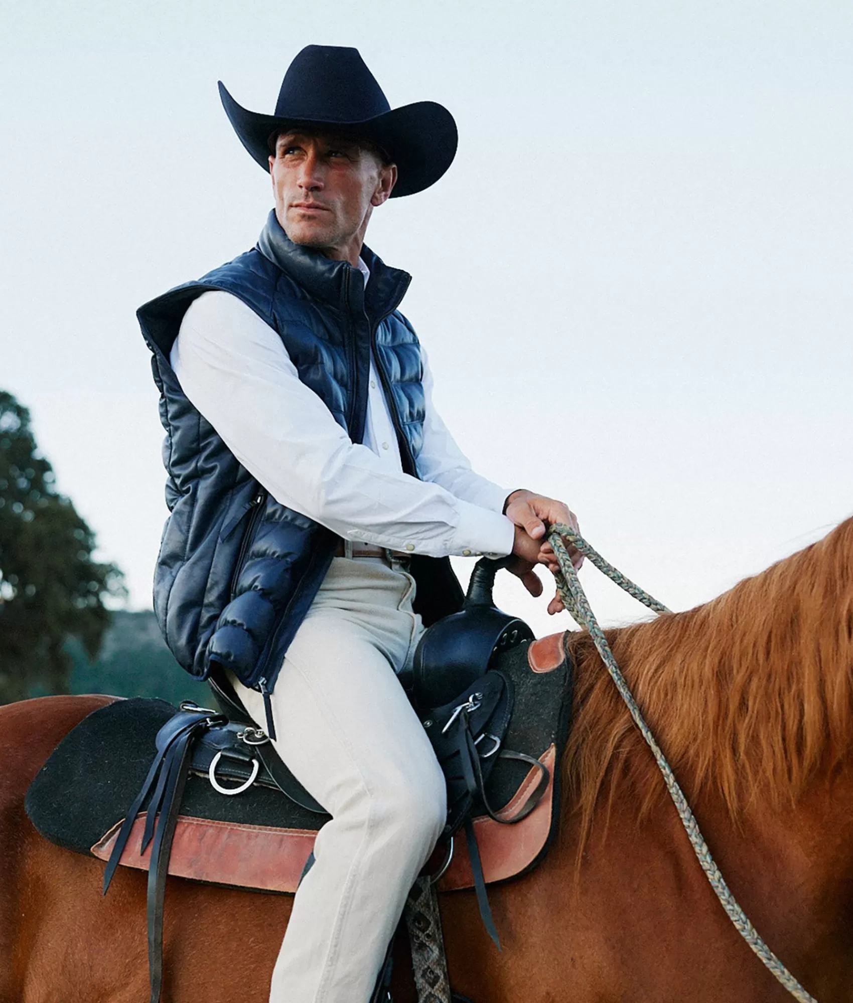 Lucchese Outerwear | Men's Leather Puffer Vest Navy