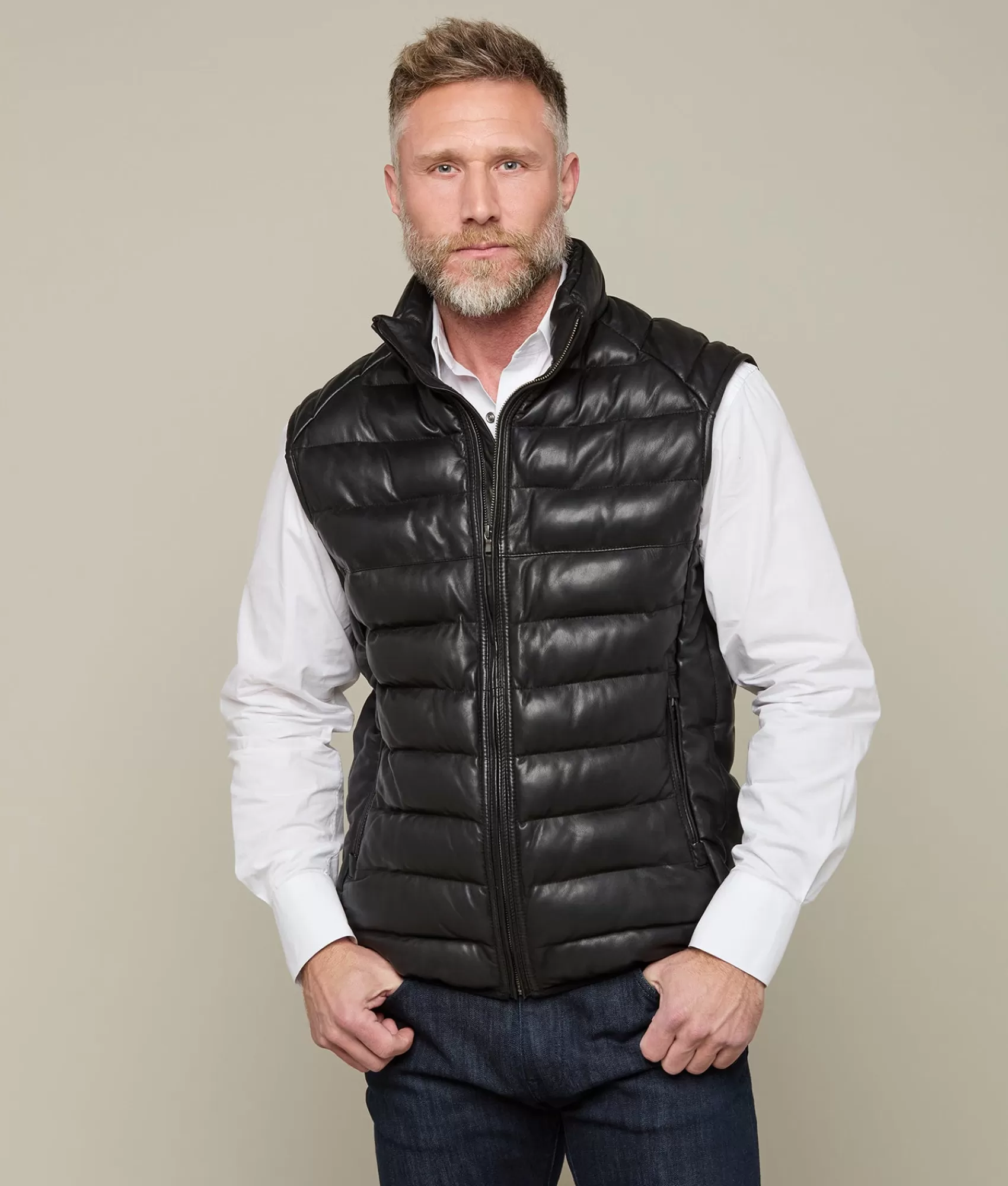 Lucchese Outerwear | Men's Leather Puffer Vest Black