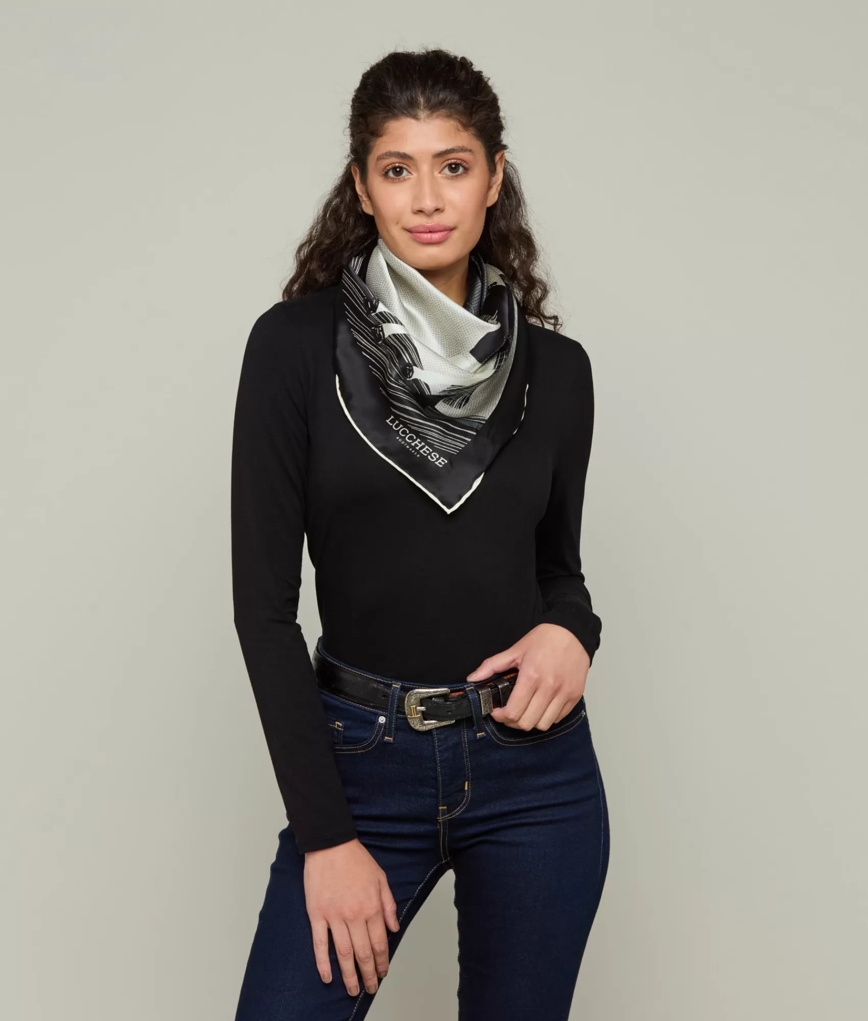 Lucchese Scarves | Quarter Horse Silk Scarf Black