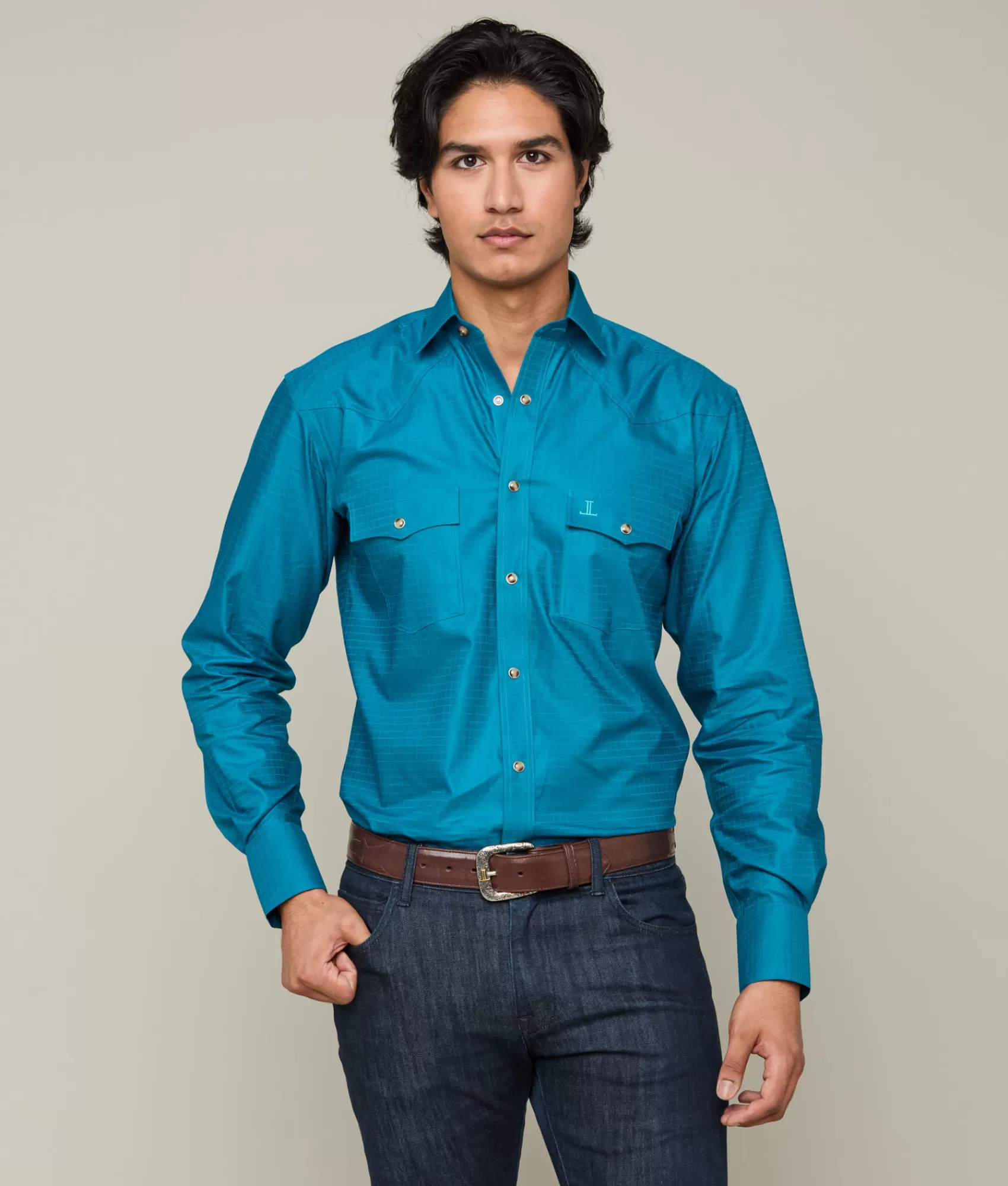 Lucchese Tops | Square Dobby Shirt Teal